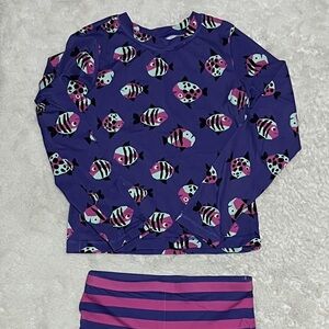 Hanna Andersson Kids Purple Fish Print Rashguard Set